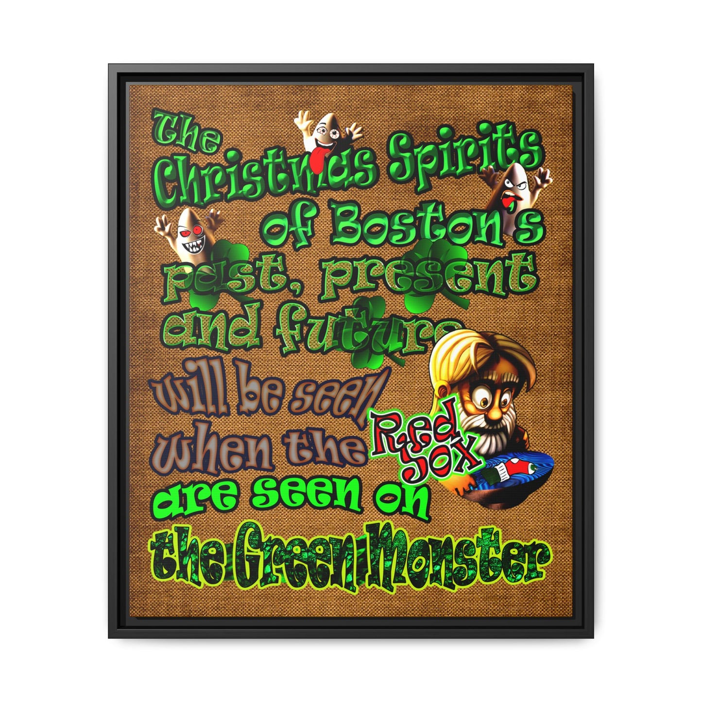 christmas spirits of boston - framed canvas art (brown papyrus)