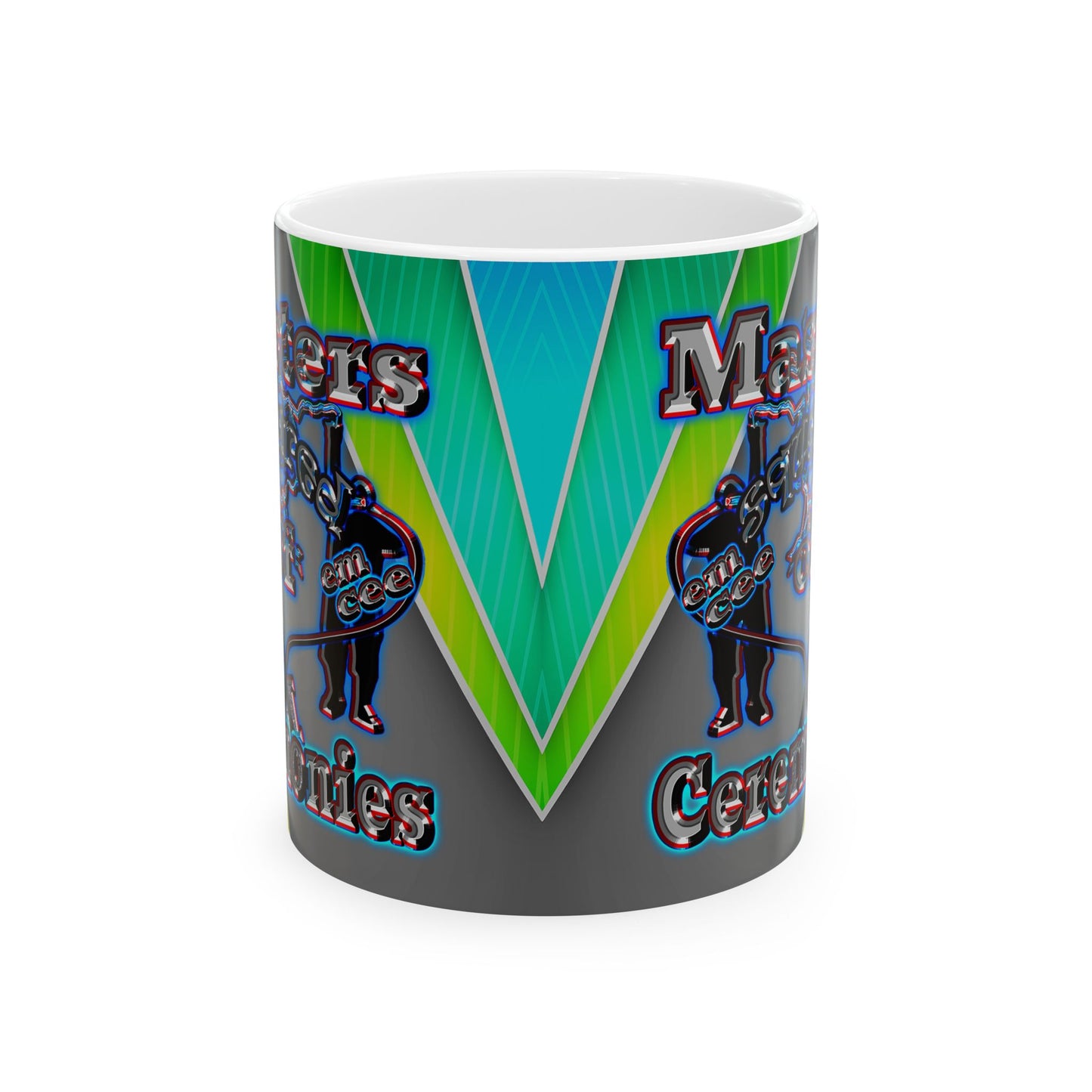 em cee squared - White Mug (rainbow split)