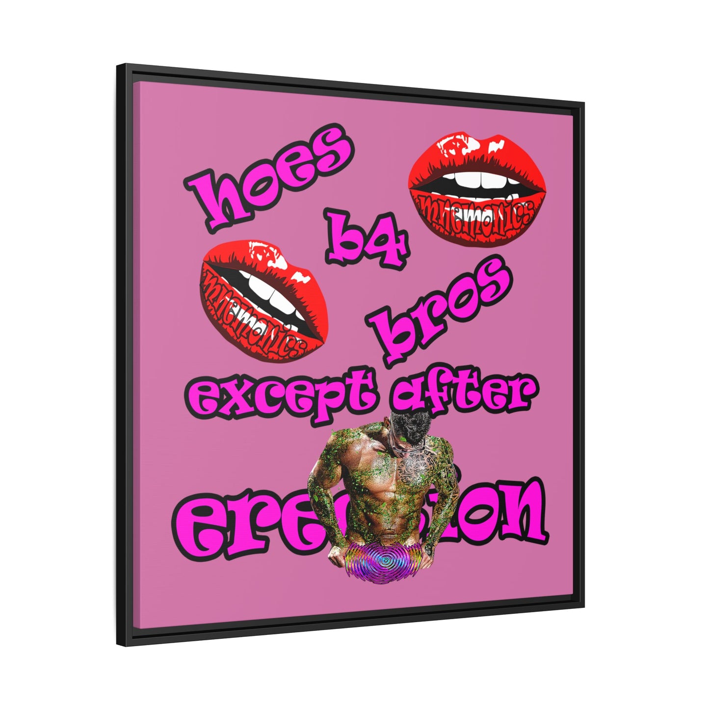 hoes b4 bros - framed canvas art (light pink)
