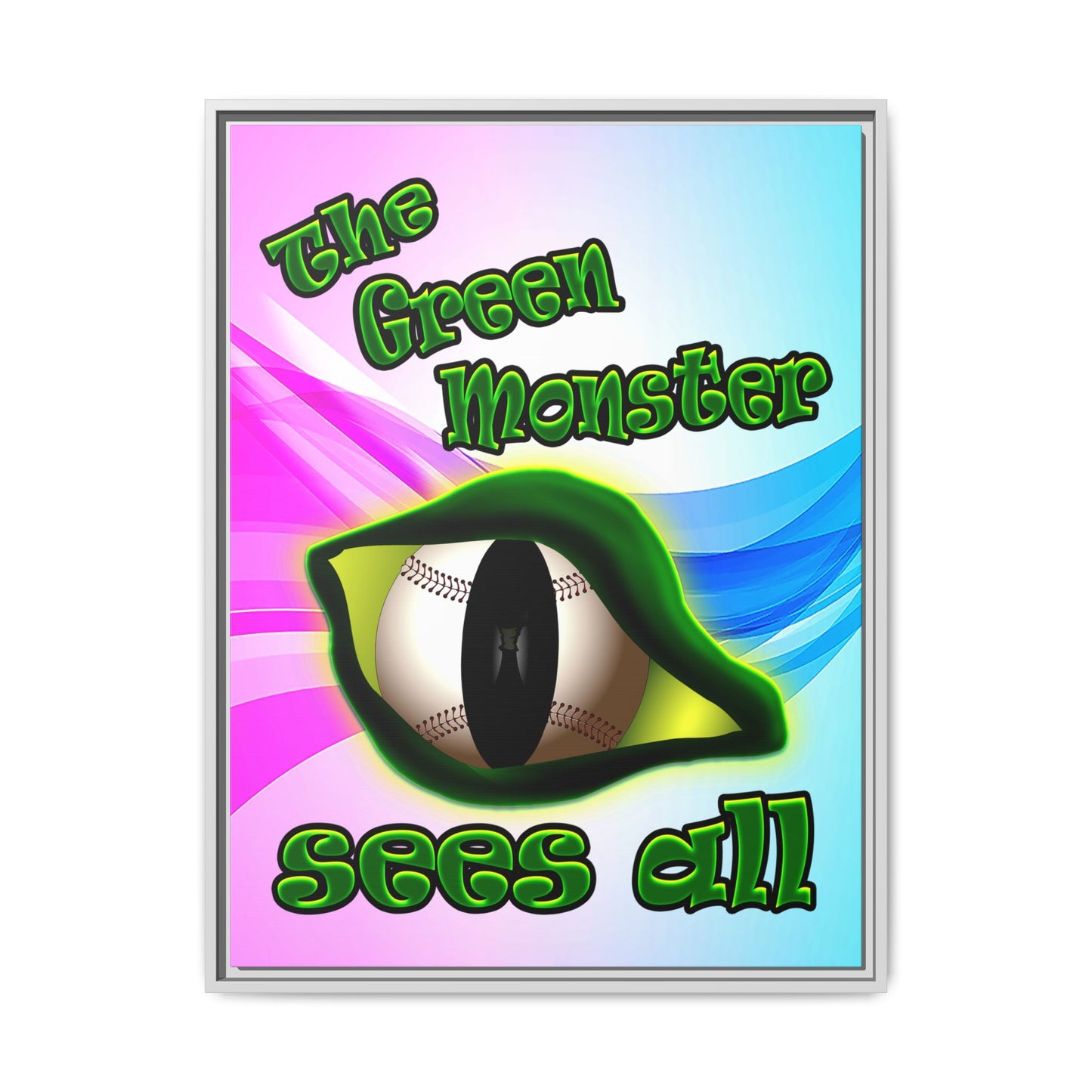 green monster - framed canvas art (light blue-pink wave)