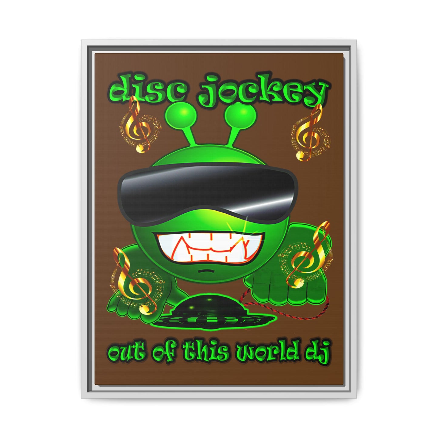 disc jockey - framed canvas art (brown)
