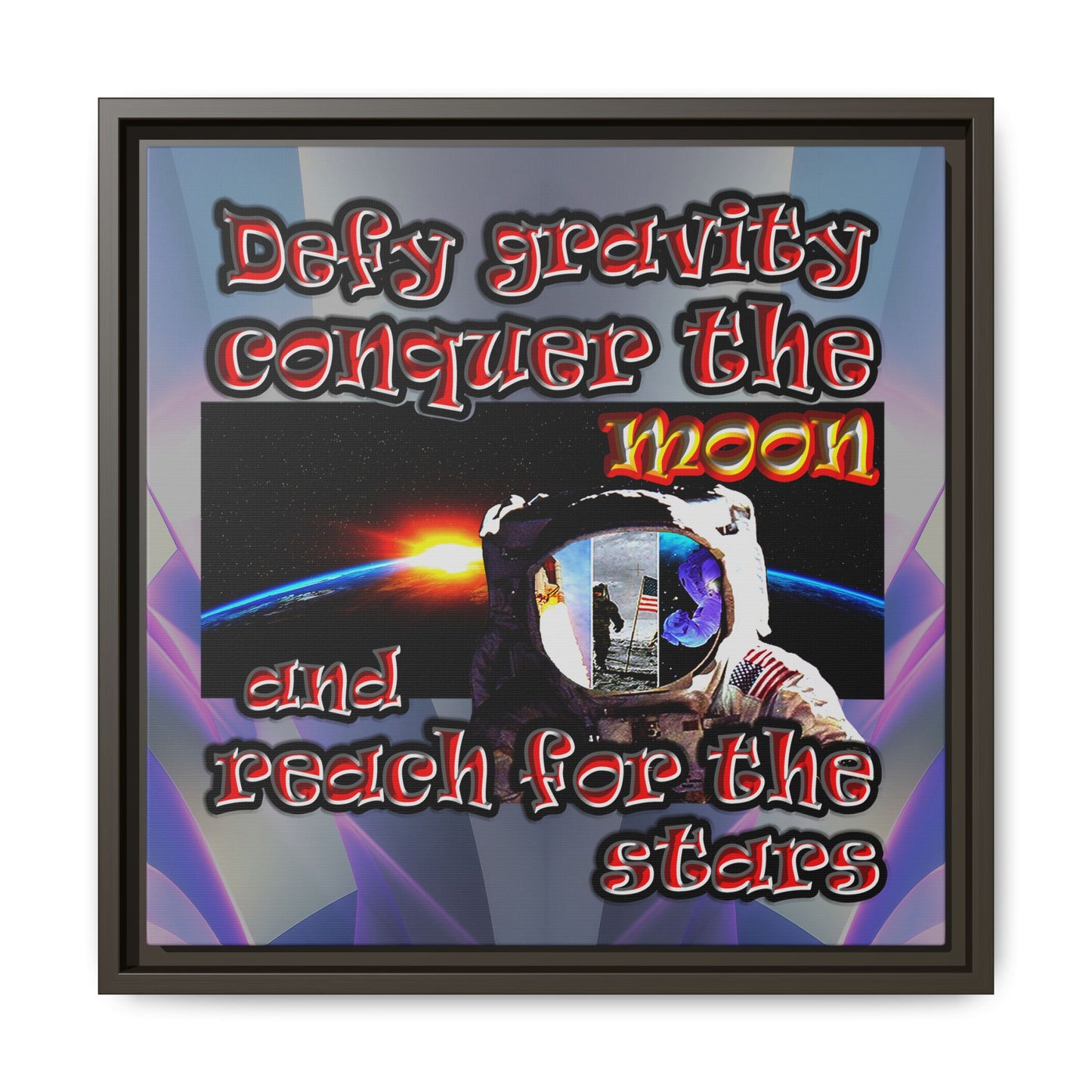 defy conquer reach - framed canvas art (grey-pink wave)