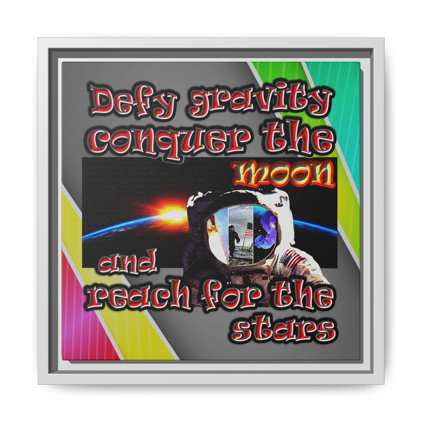 defy conquer reach - framed canvas art (rainbow split)