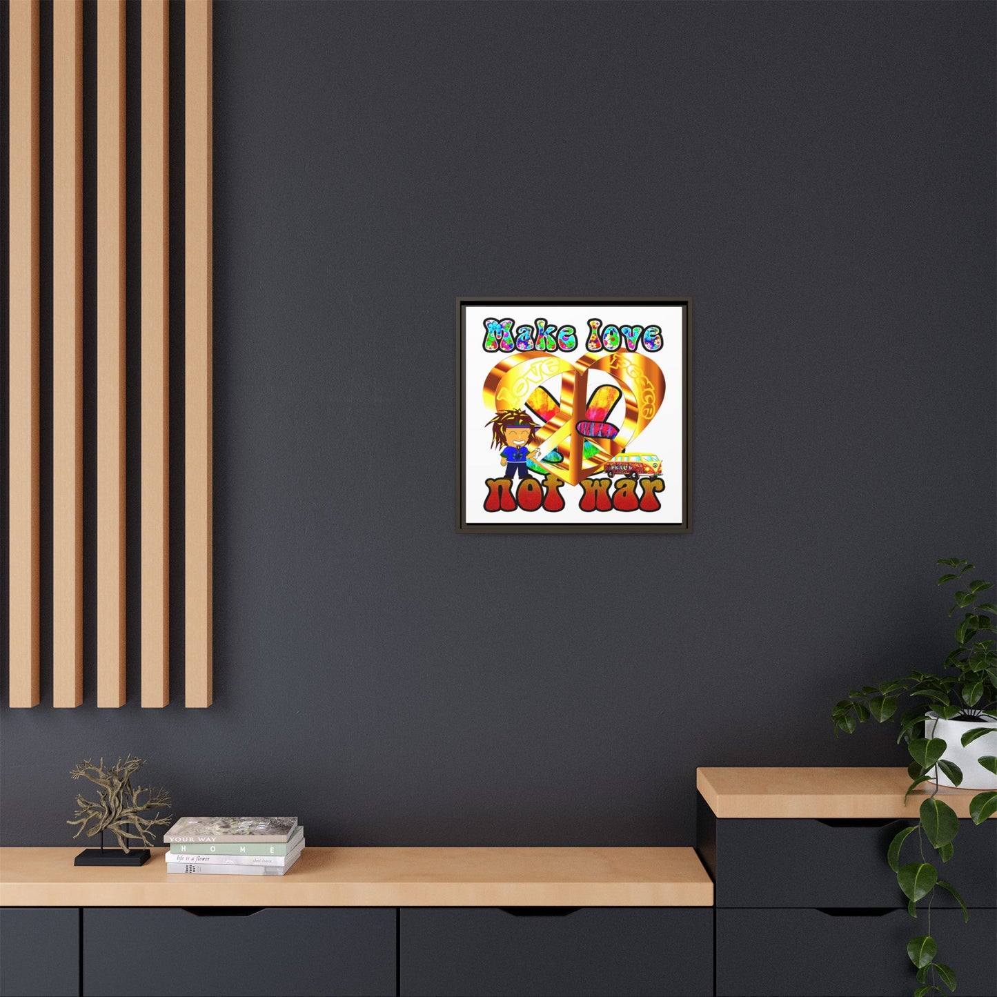 love peace - framed canvas art (white)