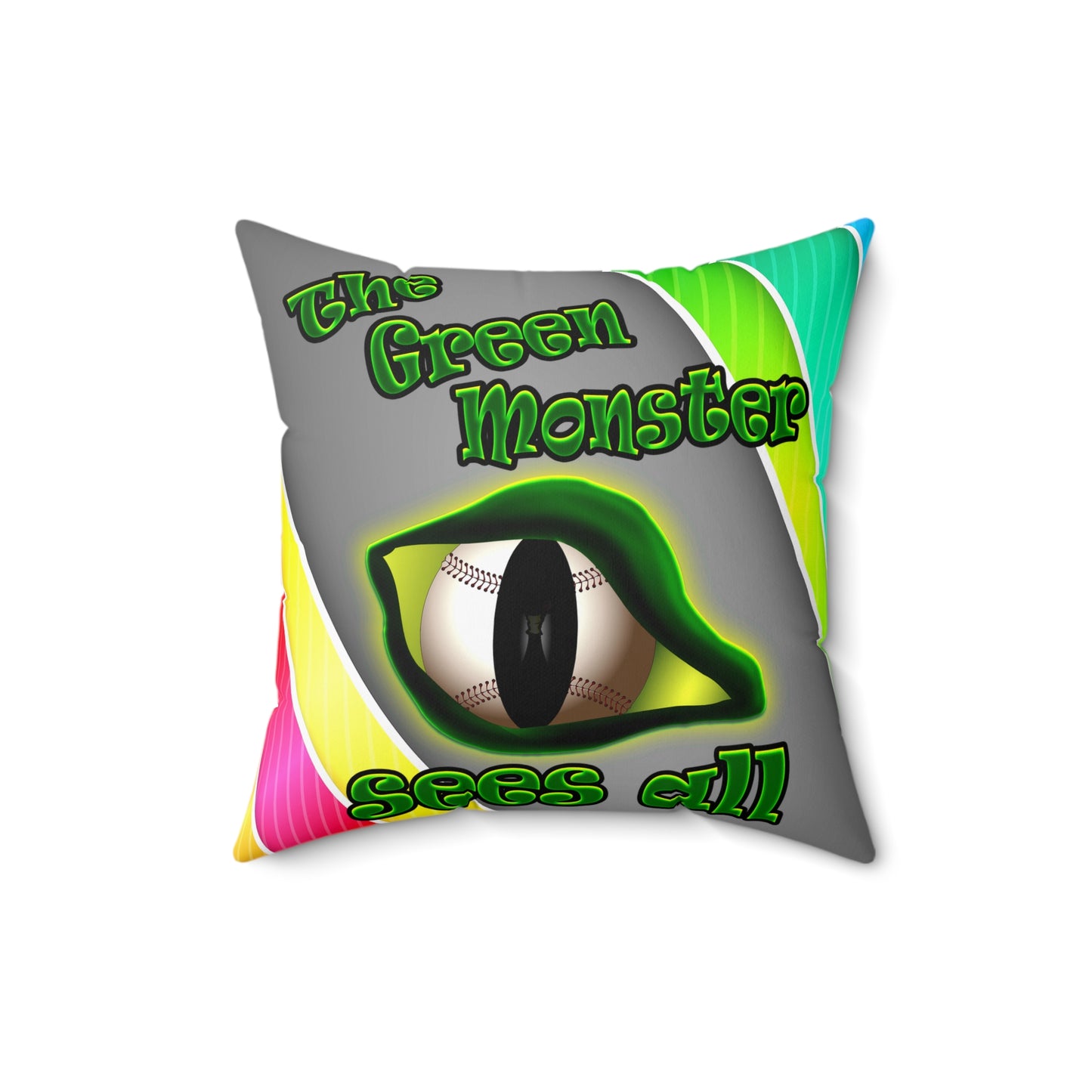 green monster - Spun Polyester Square Pillow - (rainbow split)