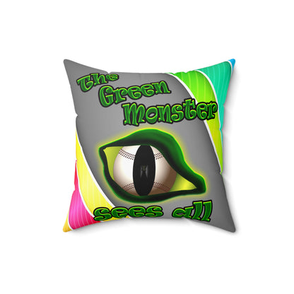 green monster - Spun Polyester Square Pillow - (rainbow split)