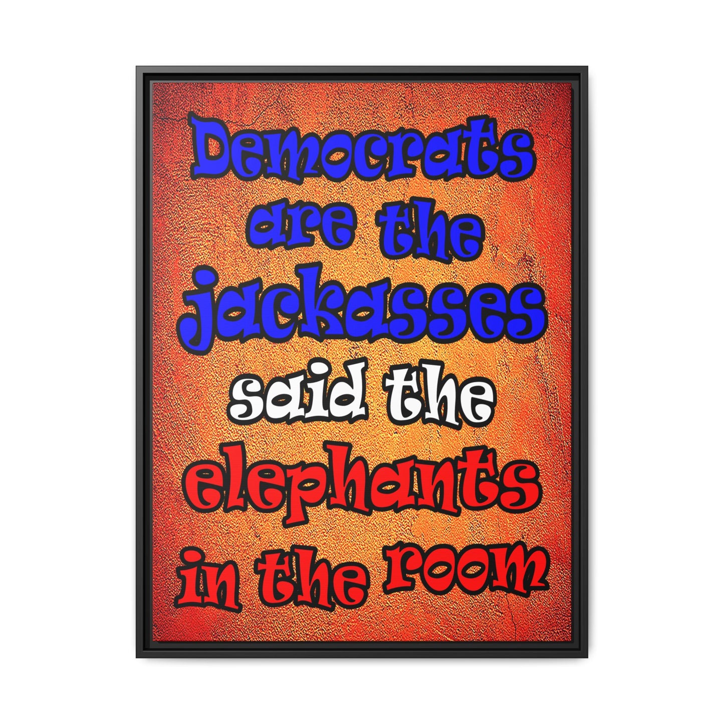 donkeys and elephants - framed canvas art (burnt orange)
