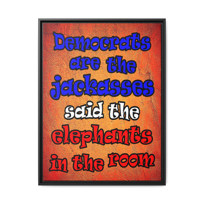 donkeys and elephants - framed canvas art (burnt orange)