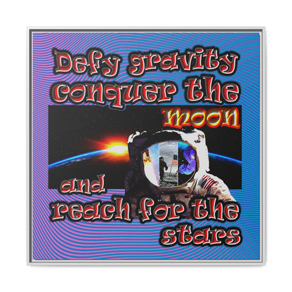 defy conquer reach - framed canvas art (light blue-purple wave)