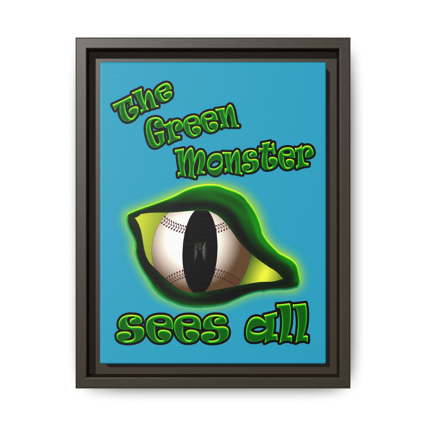 green monster - framed canvas art (turquoise)