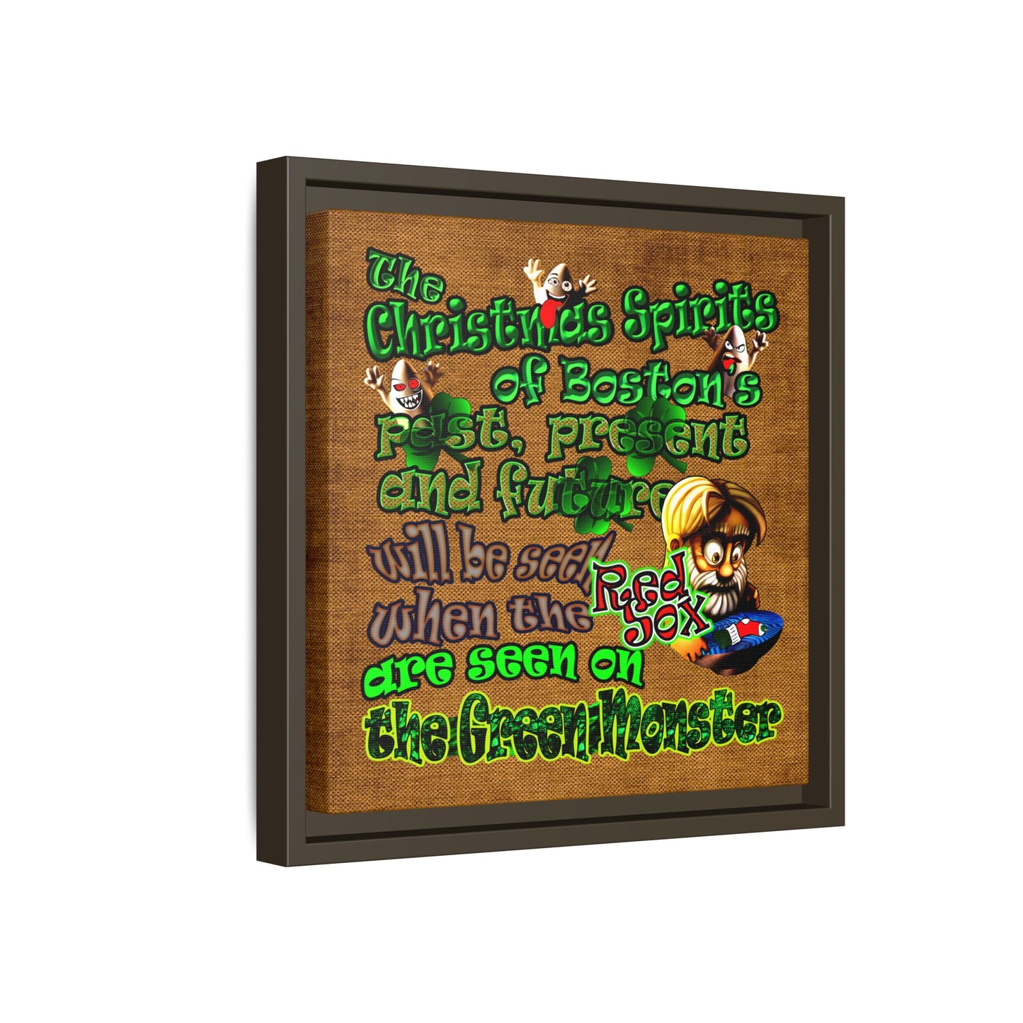 christmas spirits of boston - framed canvas art (brown papyrus)