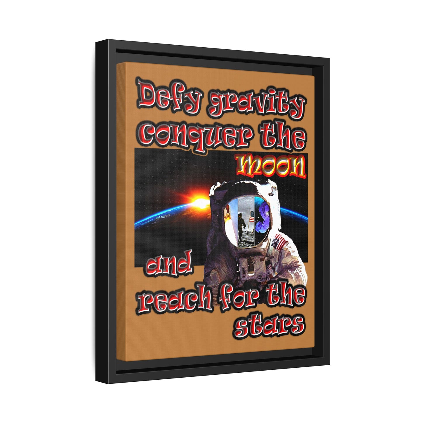 defy conquer reach - framed canvas art (light brown)