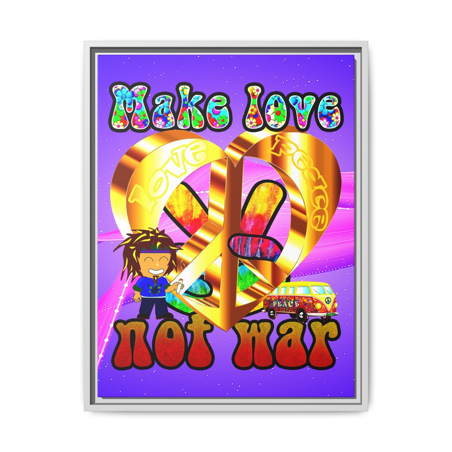 love peace - framed canvas art (purple-pink wave)