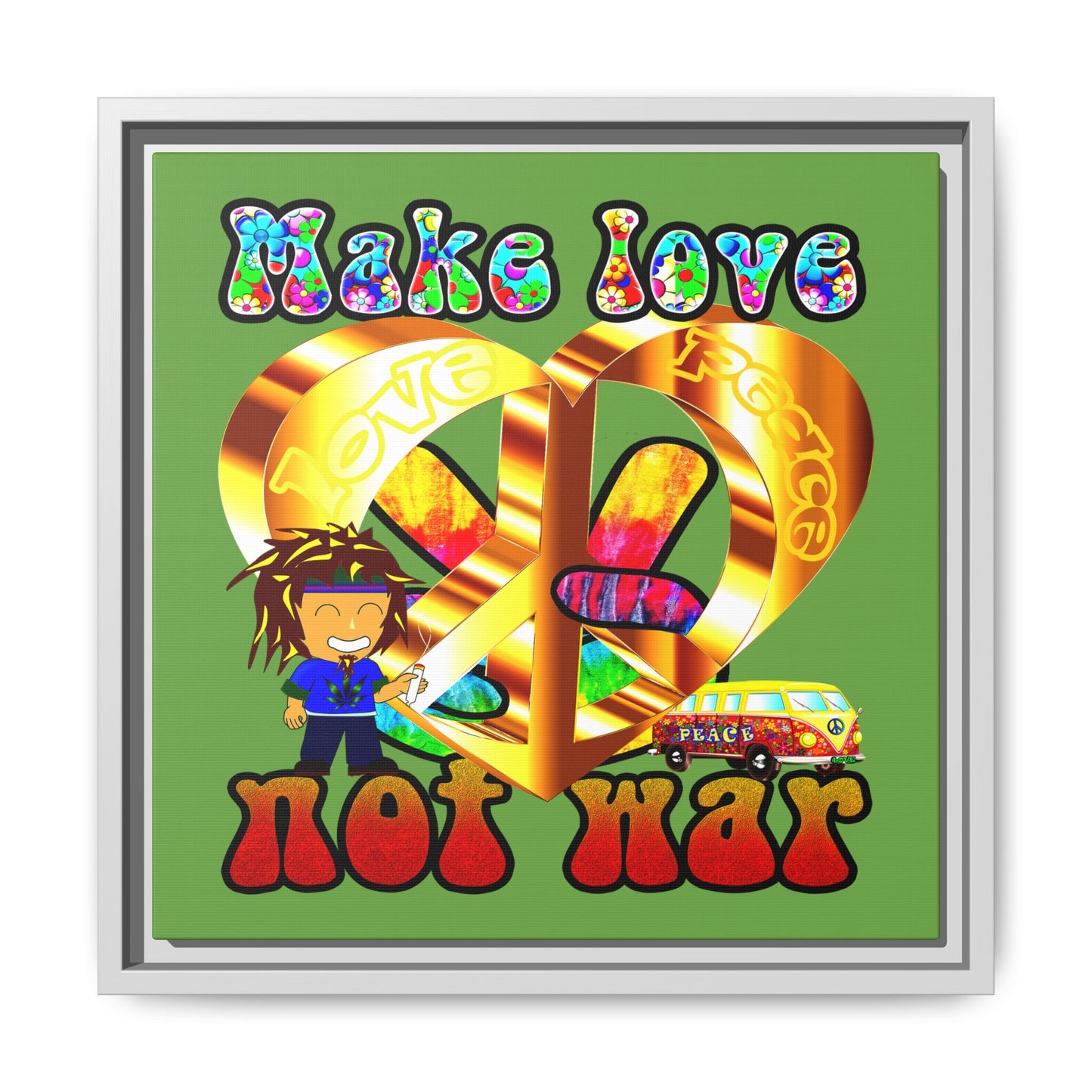 love peace - framed canvas art (green)