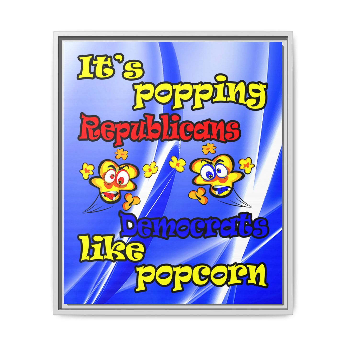 popping like popcorn - framed canvas art (blue-white wave)