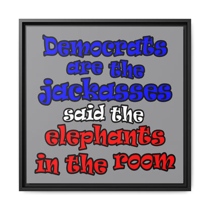 donkeys and elephants - framed canvas art (grey)