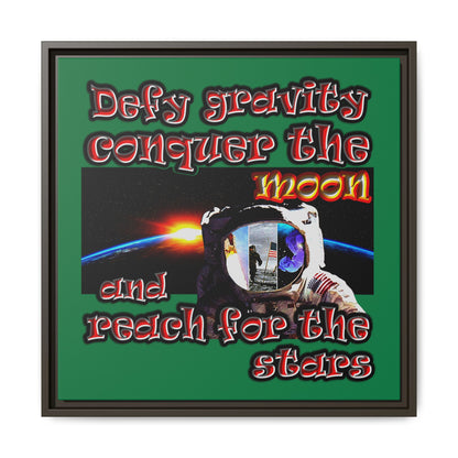 defy conquer reach - framed canvas art (dark green)
