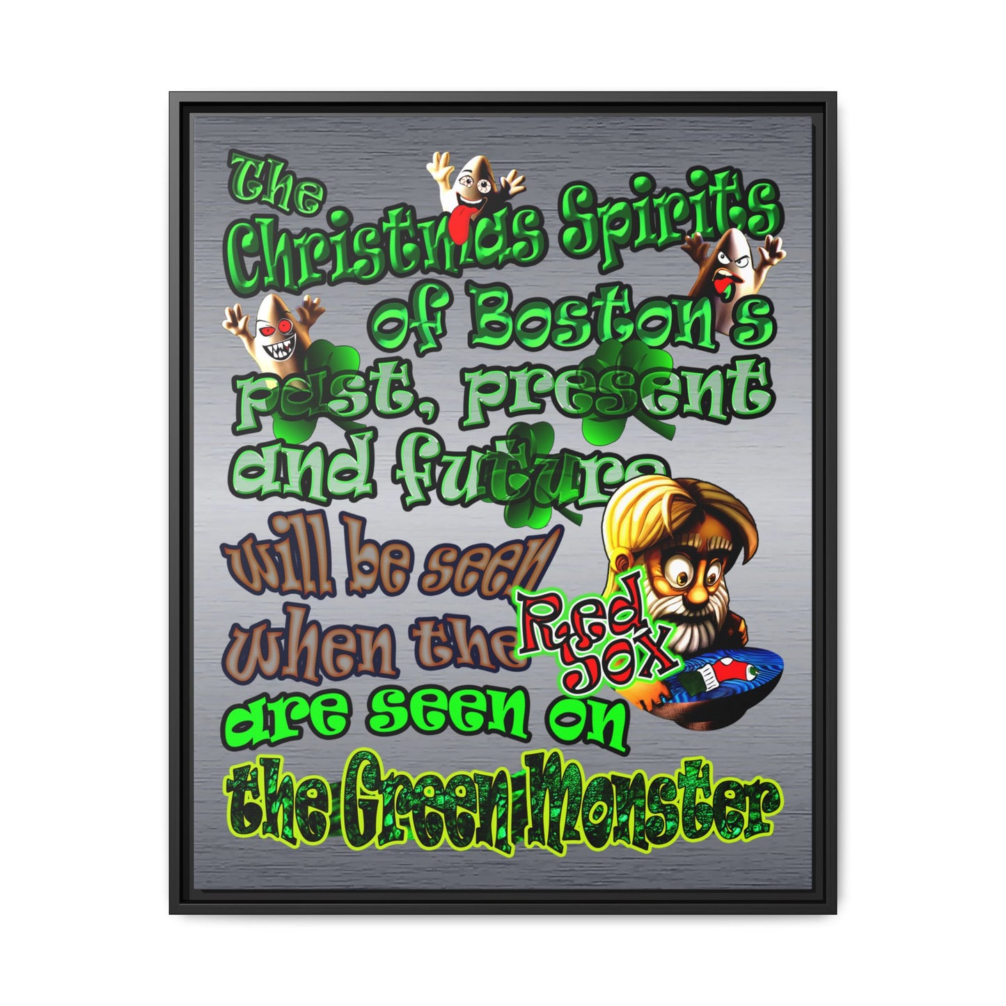christmas spirits of boston - framed canvas art (brushed nickel)
