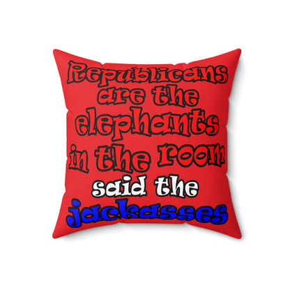 donkeys and elephants - Spun Polyester Square Pillow - (red)