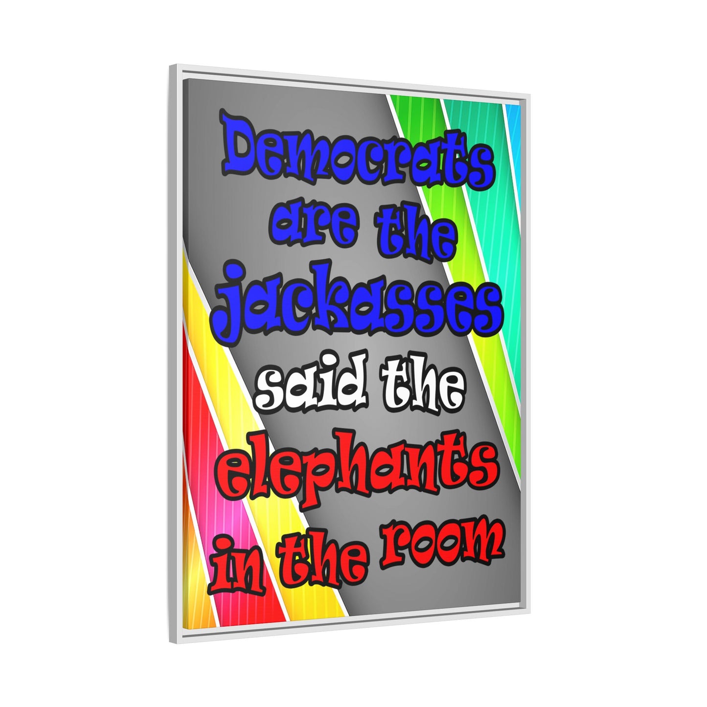 donkeys and elephants - framed canvas art (rainbow split)