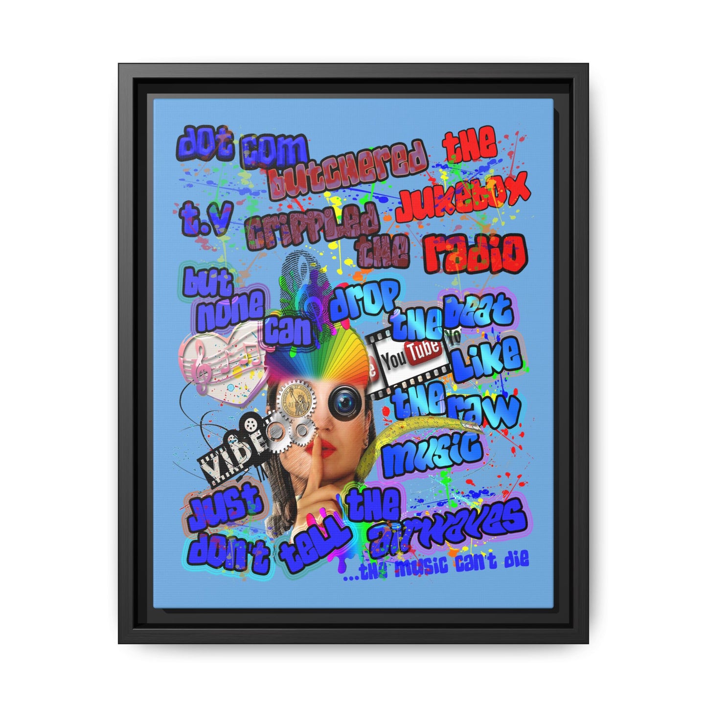 drop the beat - framed canvas art (light blue)
