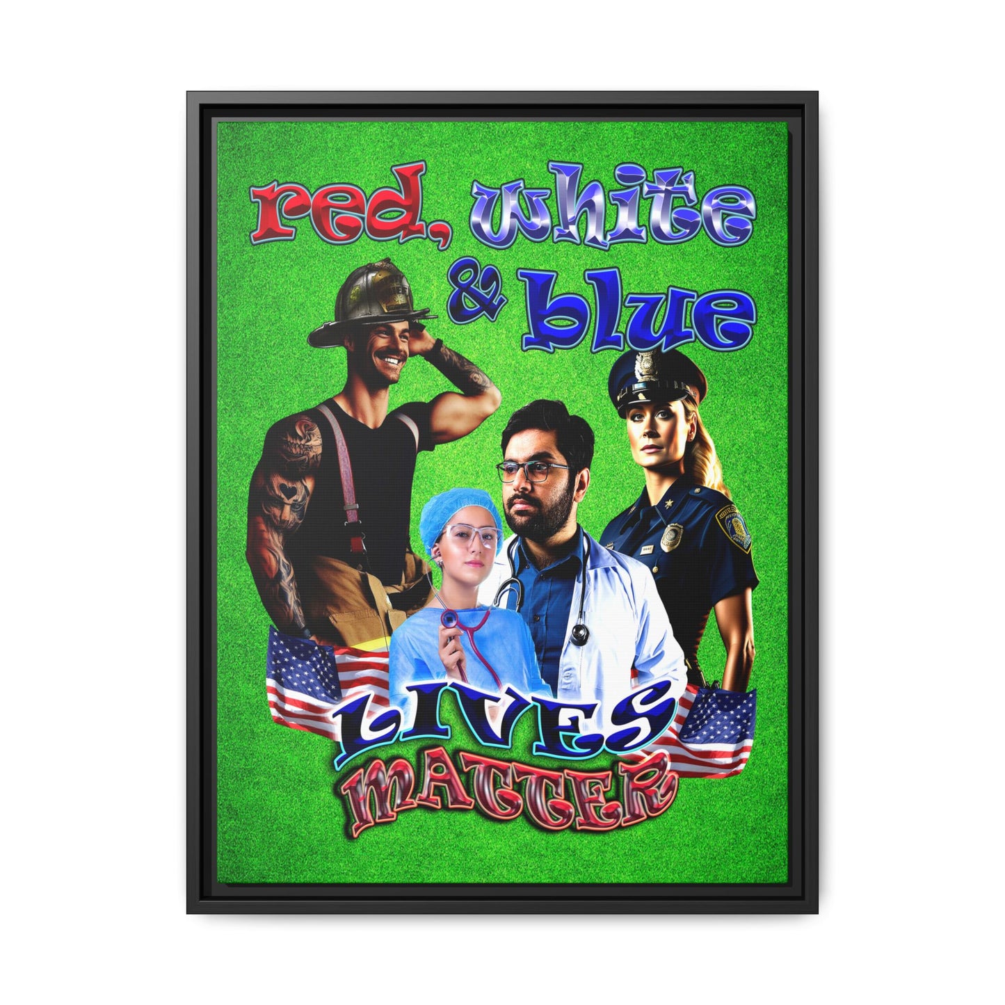 rw&b lives matter - framed canvas art (green turf)
