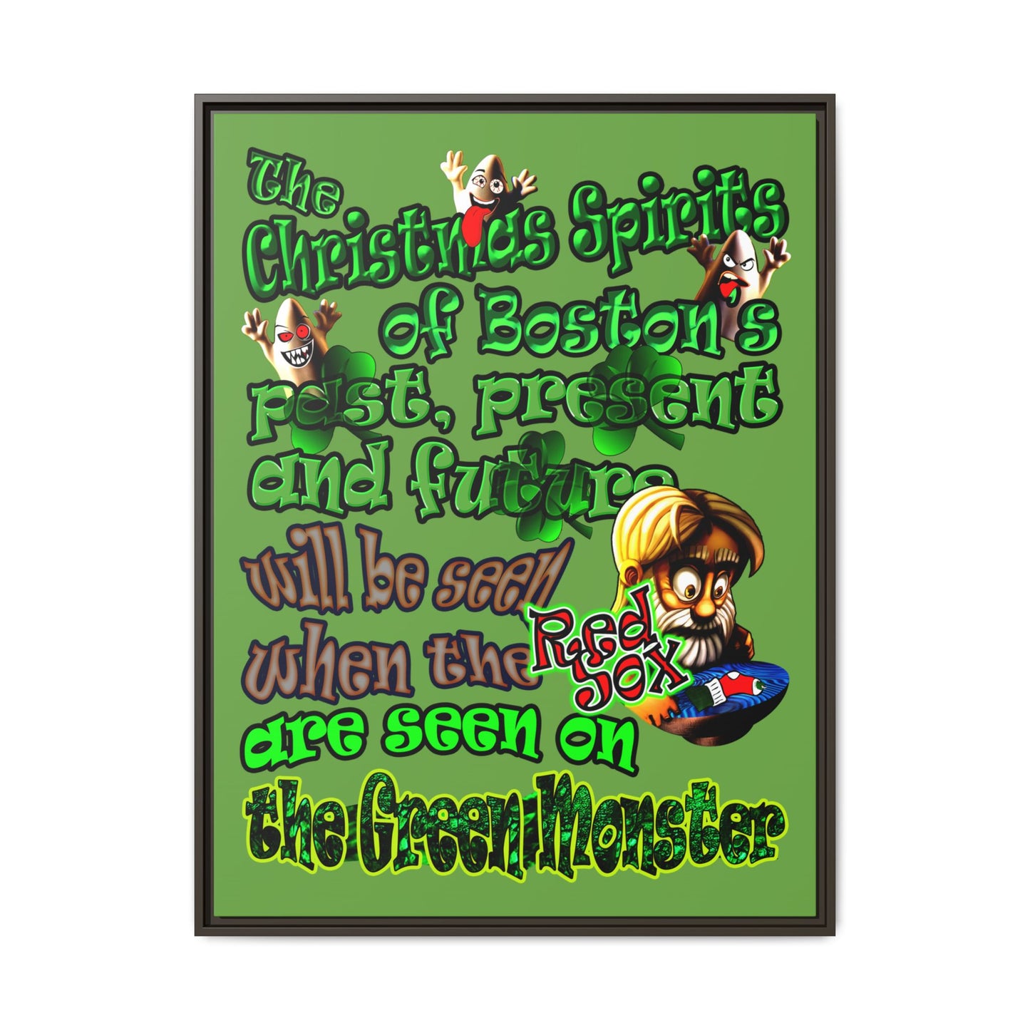 christmas spirits of boston - framed canvas art (green)