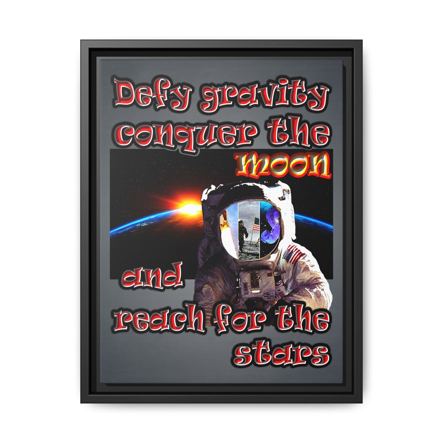 defy conquer reach - framed canvas art (grey-light grey)