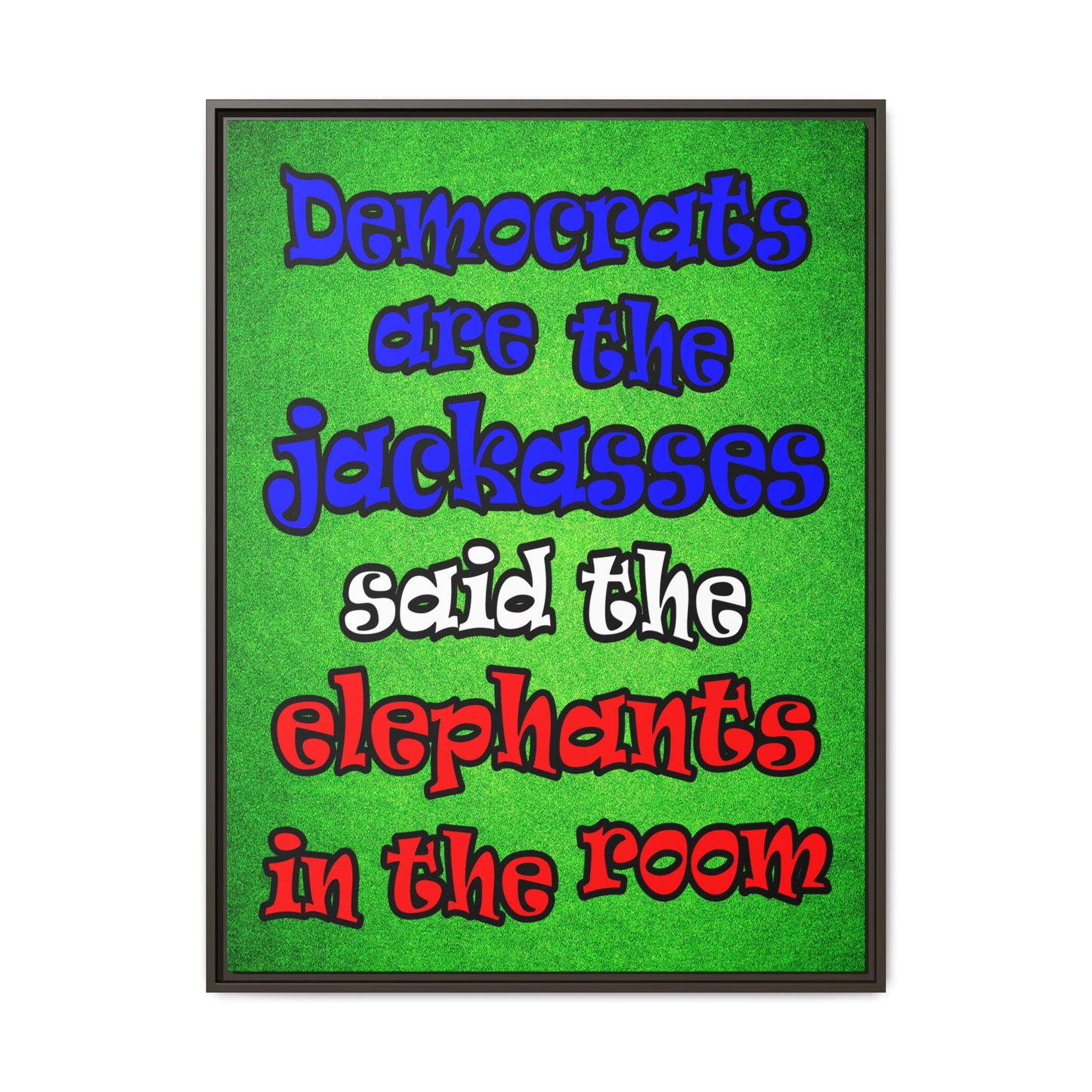 donkeys and elephants - framed canvas art (green turf)