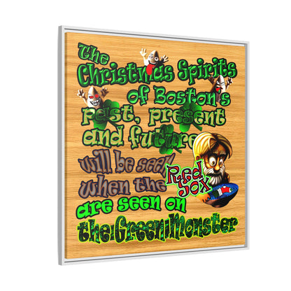 christmas spirits of boston - framed canvas art (butterscotch wood finish)