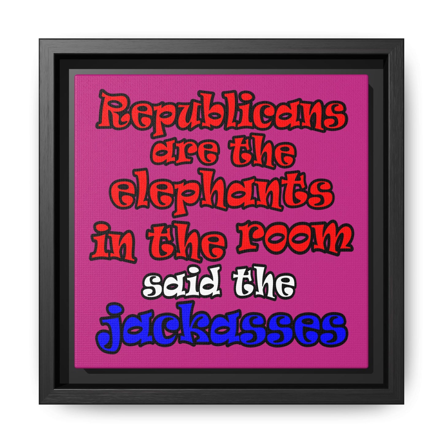 donkeys and elephants - framed canvas art (pink)
