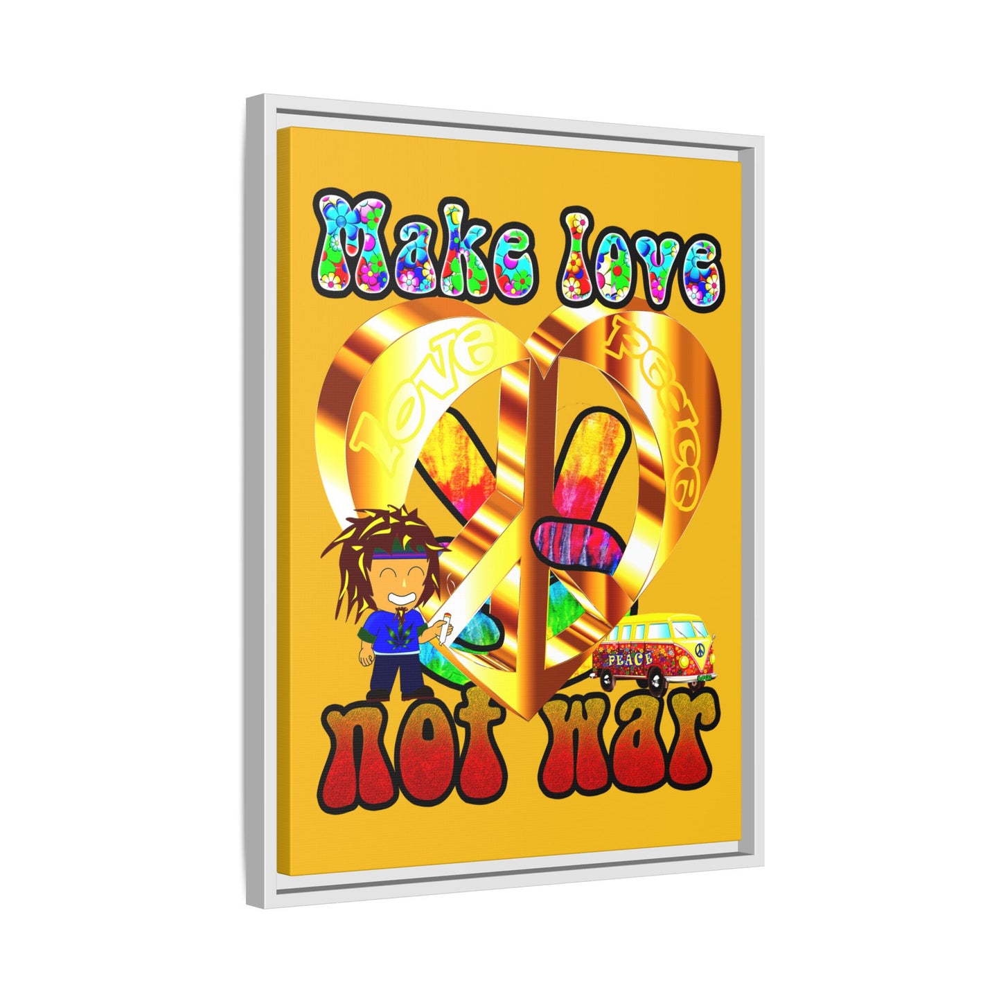 love peace - framed canvas art (yellow)