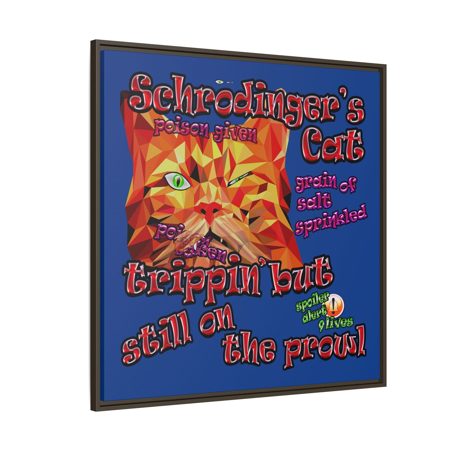 schrodinger's cat - framed canvas art (dark blue)