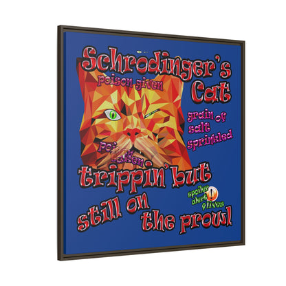schrodinger's cat - framed canvas art (dark blue)