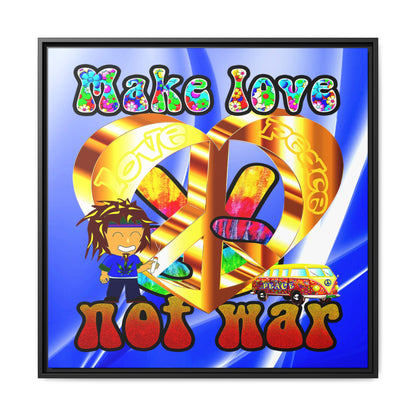 love peace - framed canvas art (blue-white wave)
