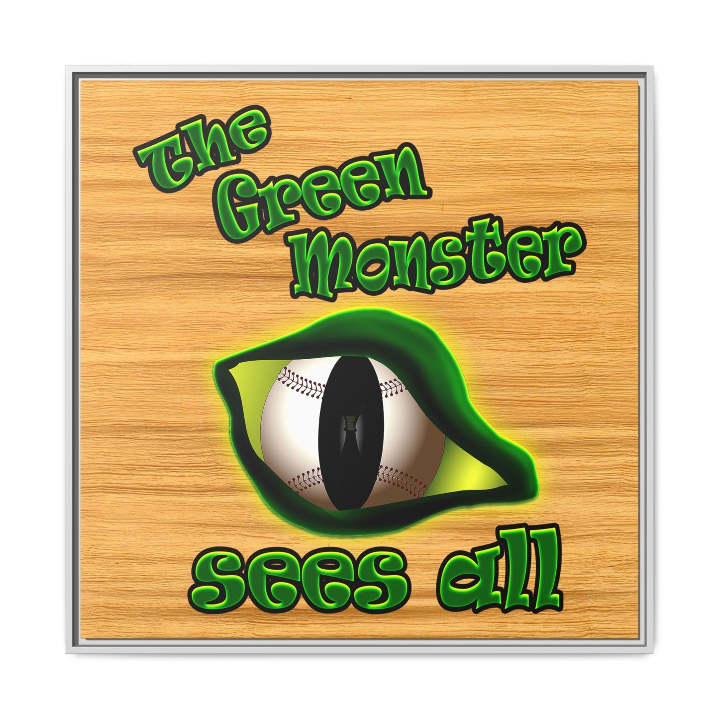 green monster - framed canvas art (butterscotch wood finish)