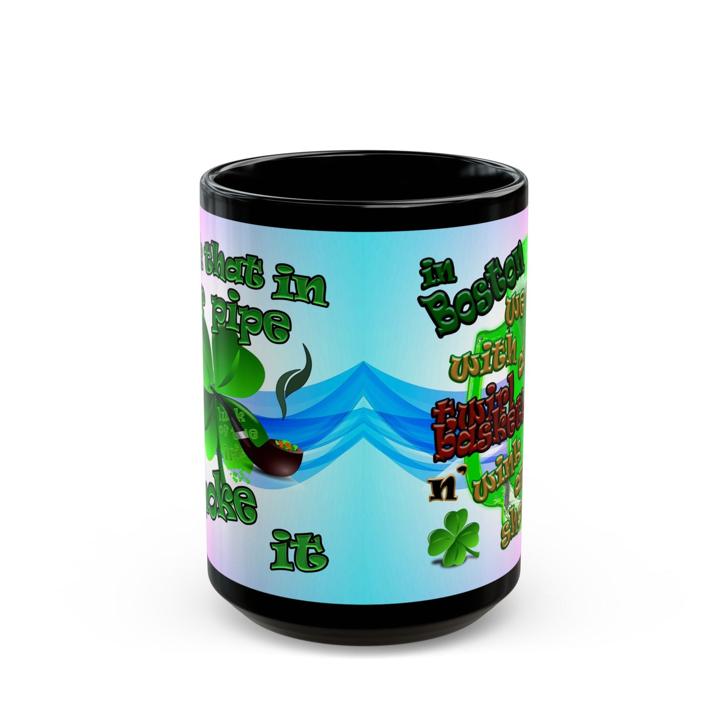 celtics logo - Black Mug (light blue-pink wave)