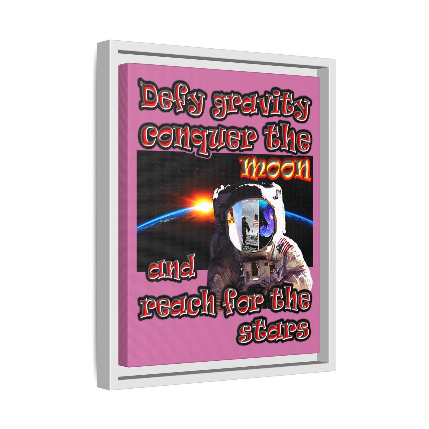 defy conquer reach - framed canvas art (light pink)