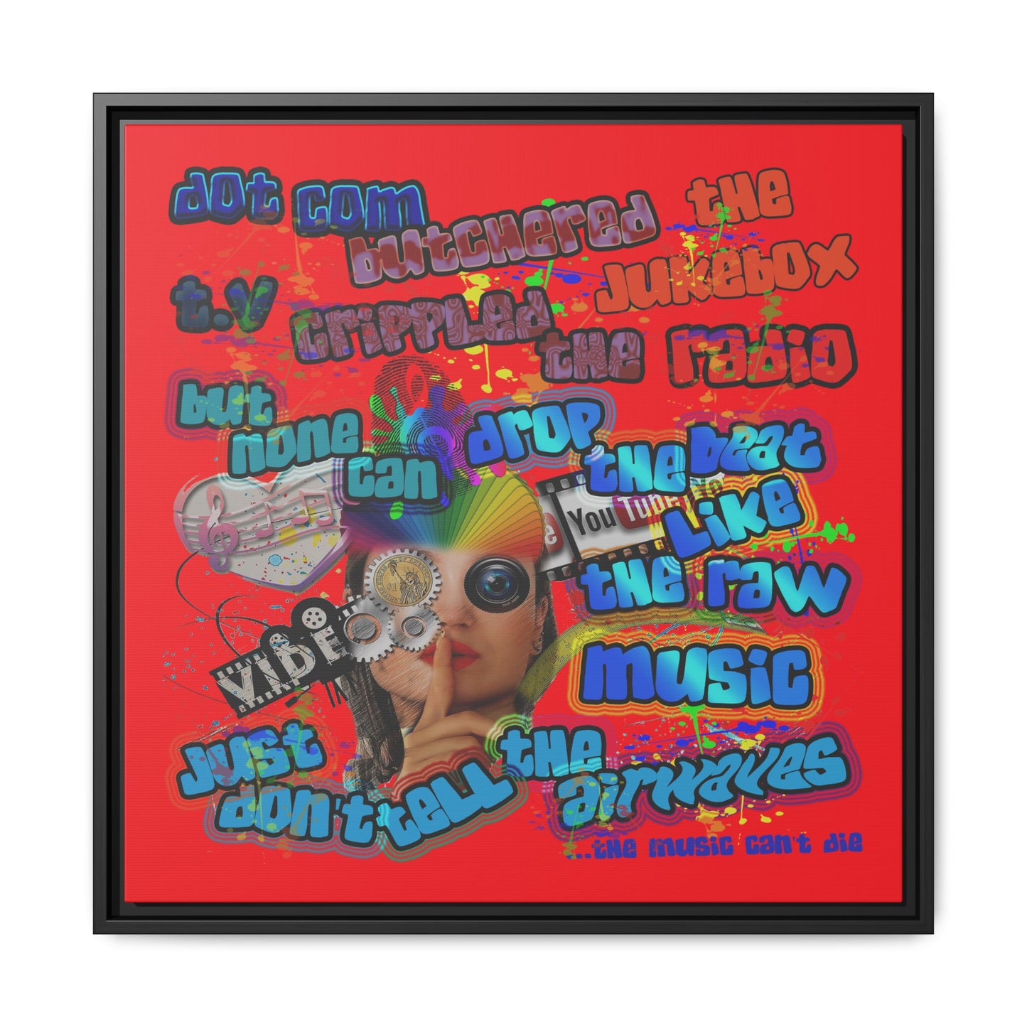 drop the beat - framed canvas art (red)