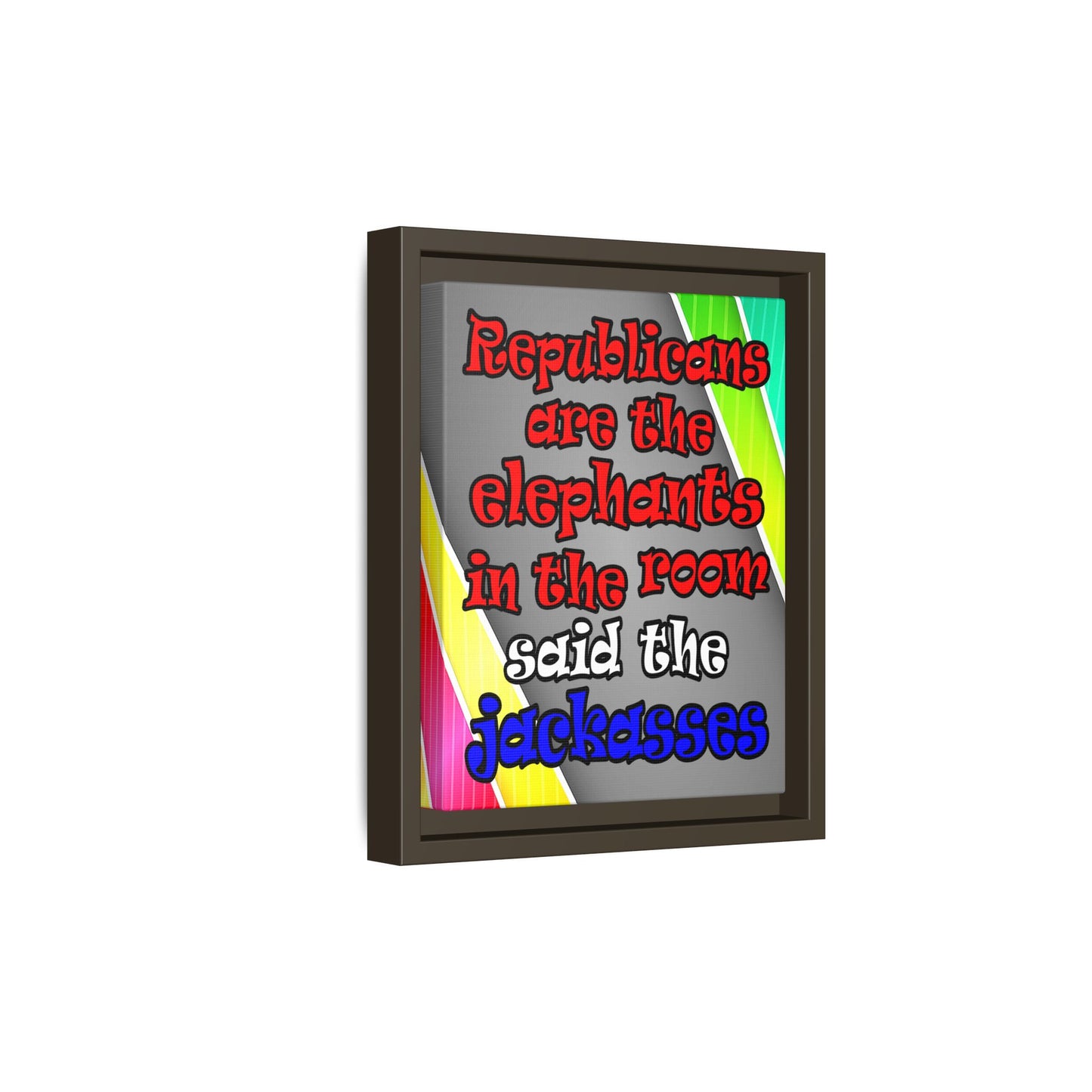 donkeys and elephants - framed canvas art (rainbow split)