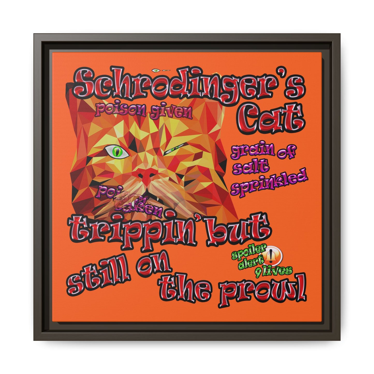 schrodinger's cat - framed canvas art (orange)
