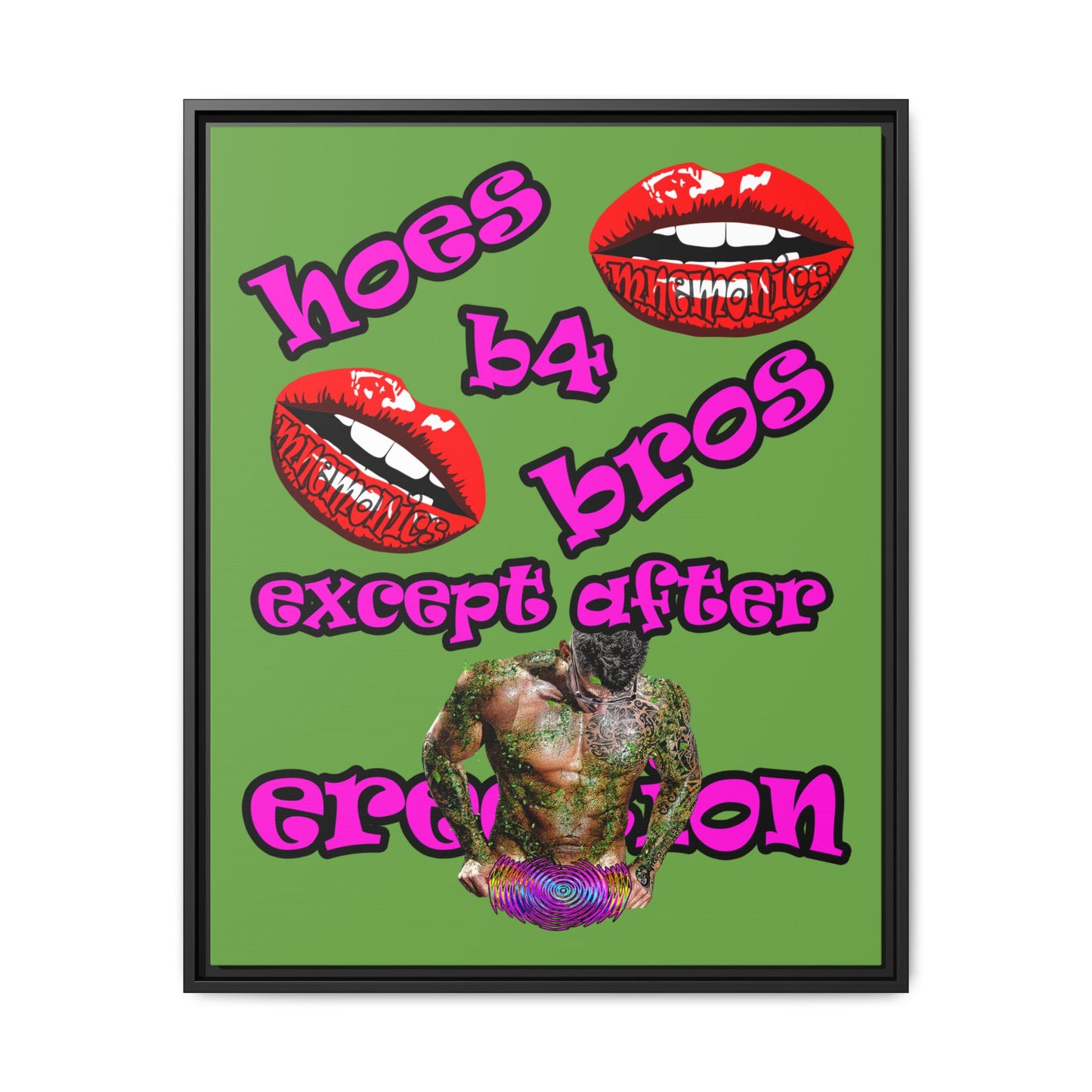 hoes b4 bros - framed canvas art (green)