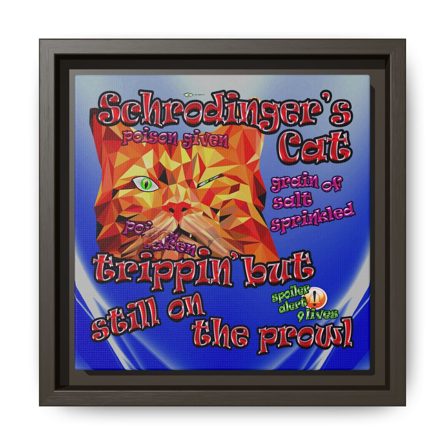 schrodinger's cat - framed canvas art (blue-white wave)