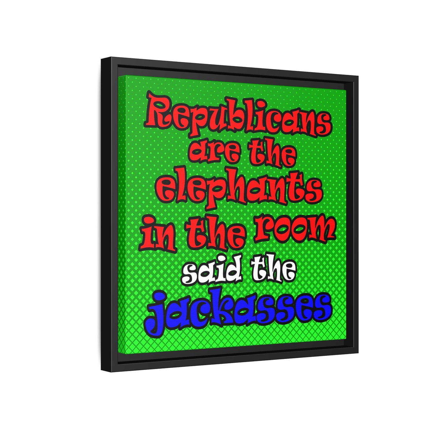 donkeys and elephants - framed canvas art (logo green)