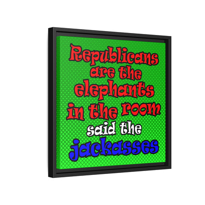 donkeys and elephants - framed canvas art (logo green)