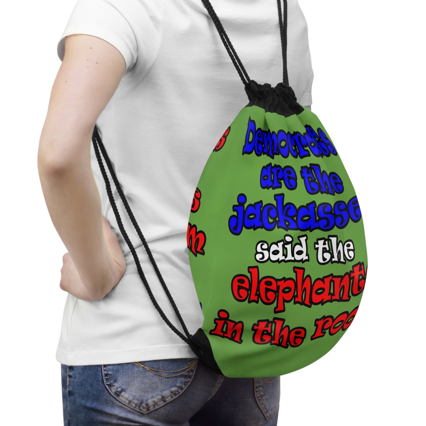 donkeys and elephants - Drawstring Bag (green)