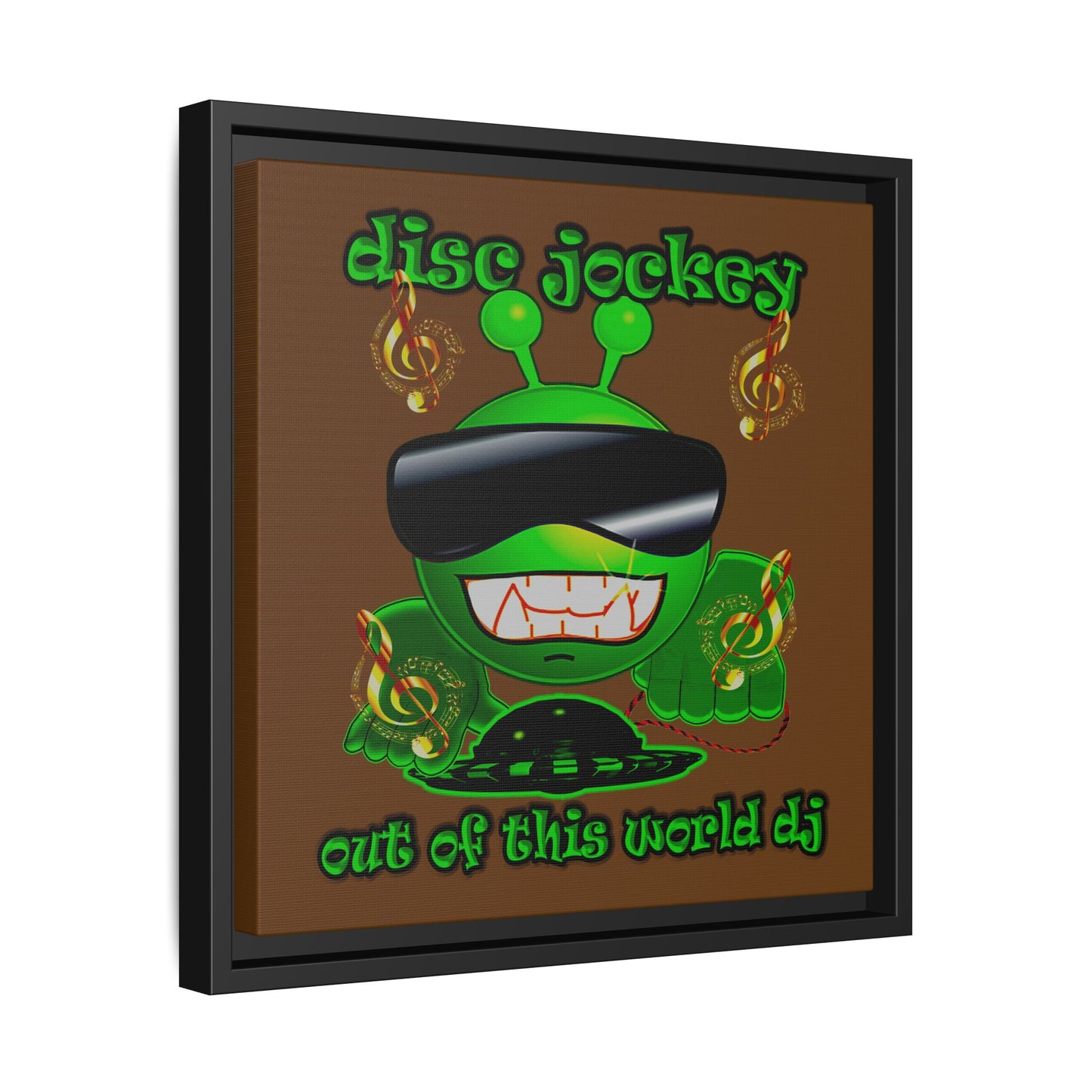 disc jockey - framed canvas art (brown)