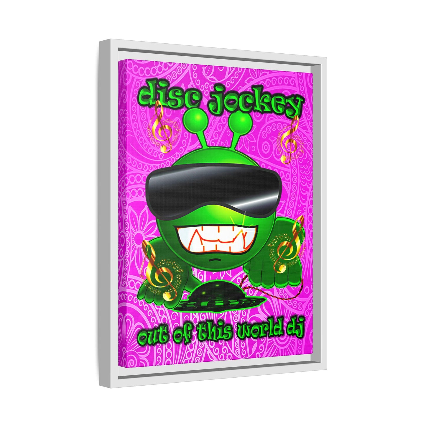 disc jockey - framed canvas art (pink swirl)