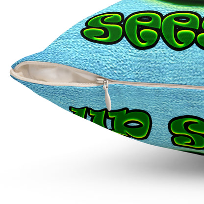 green monster - Spun Polyester Square Pillow - (faded blue)