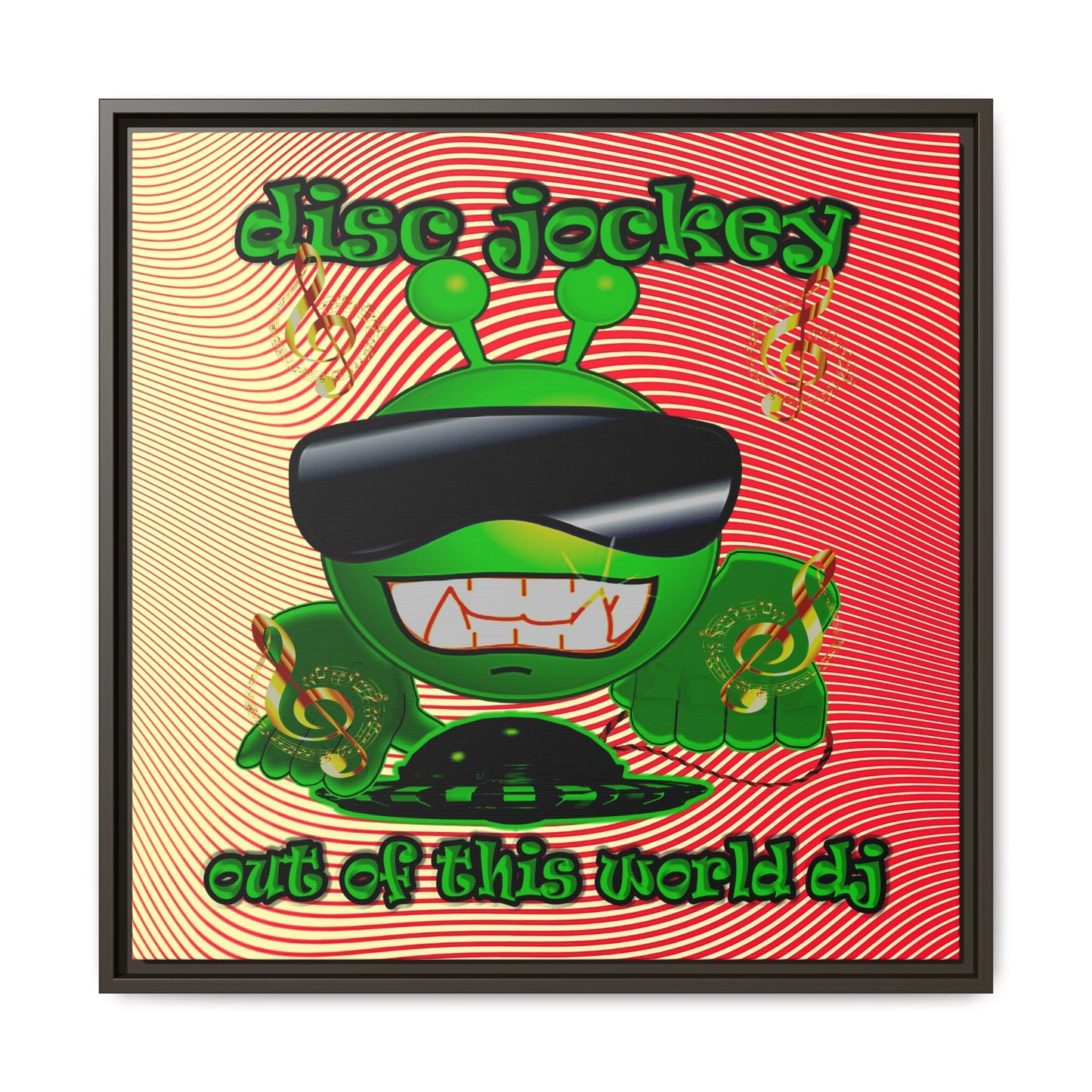 disc jockey - framed canvas art (yellow-orange wave)
